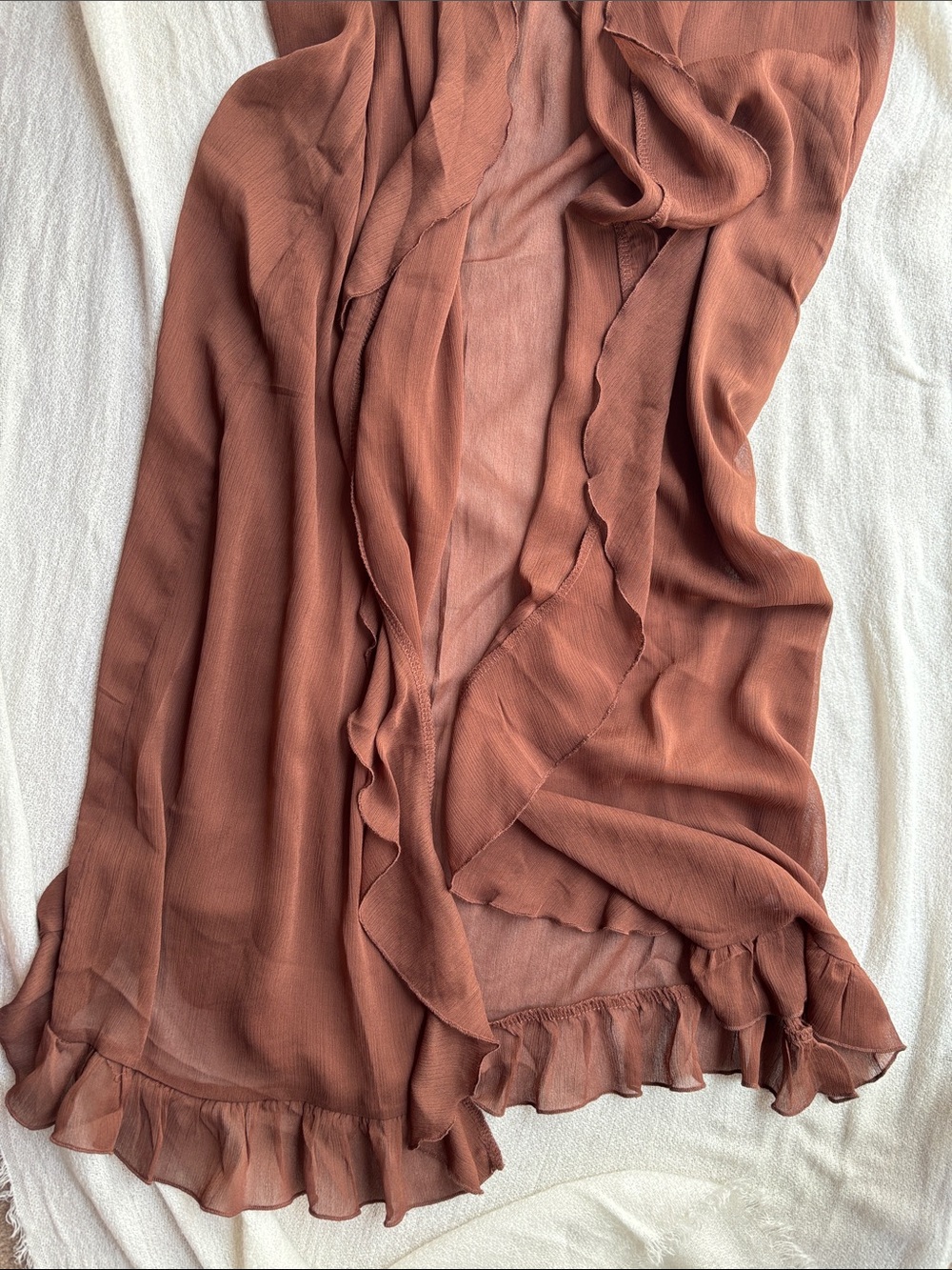 Women's Rust Ruffle Sheer Pullover - Picture 2 of 6